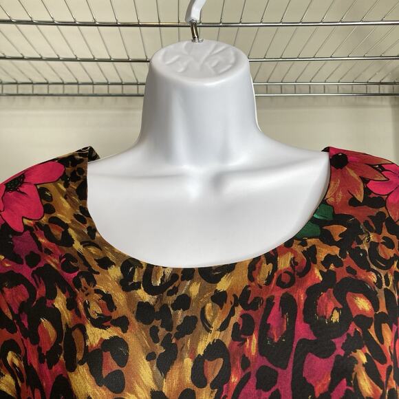 Diane Freis Mixed Cheetah Floral Print 100% Silk Midi Dress Size 12 Statement - Picture 7 of 10
